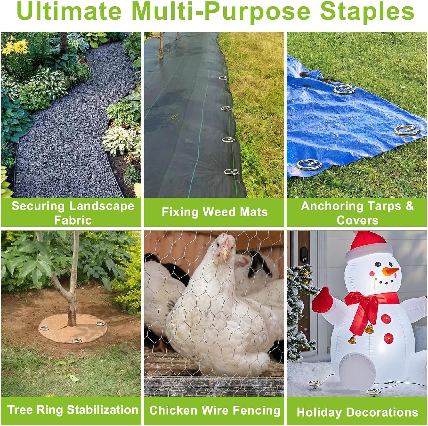 Landscape Fabric Pins 120 Pcs, Thickened 8 Gauge Galvanized Landscape Staples with Pick Hook, 6 Inch G-Shaped Circle