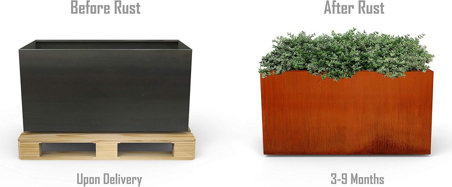 Large Rectangular Planters for Outdoor Plants - 60x18x36 Inch Corten Steel Planter, Extra Large Outdoor Planter Box for