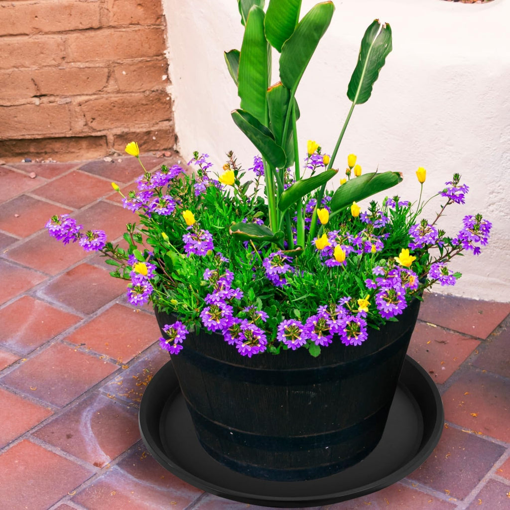 4 Pack 17.7 Inch (15.5 Inch Base) Plant Saucer, Heavy Duty Large Round Plastic Plant Trays for Indoor & Outdoor, Black