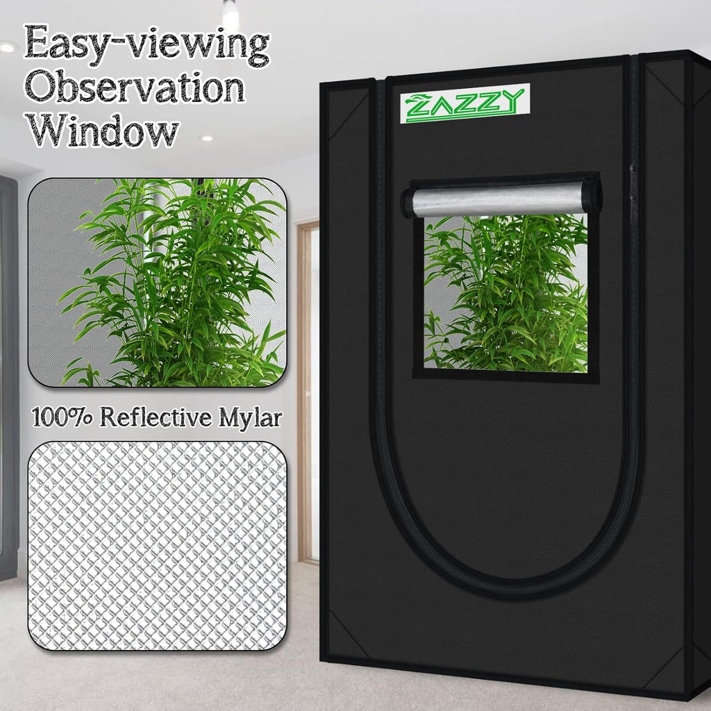 zazzy 2'x2' Grow Tent 24"x24"x36" Hydroponic Mylar Growing Tent | Reflective Garden Grow Dark Room with Observation
