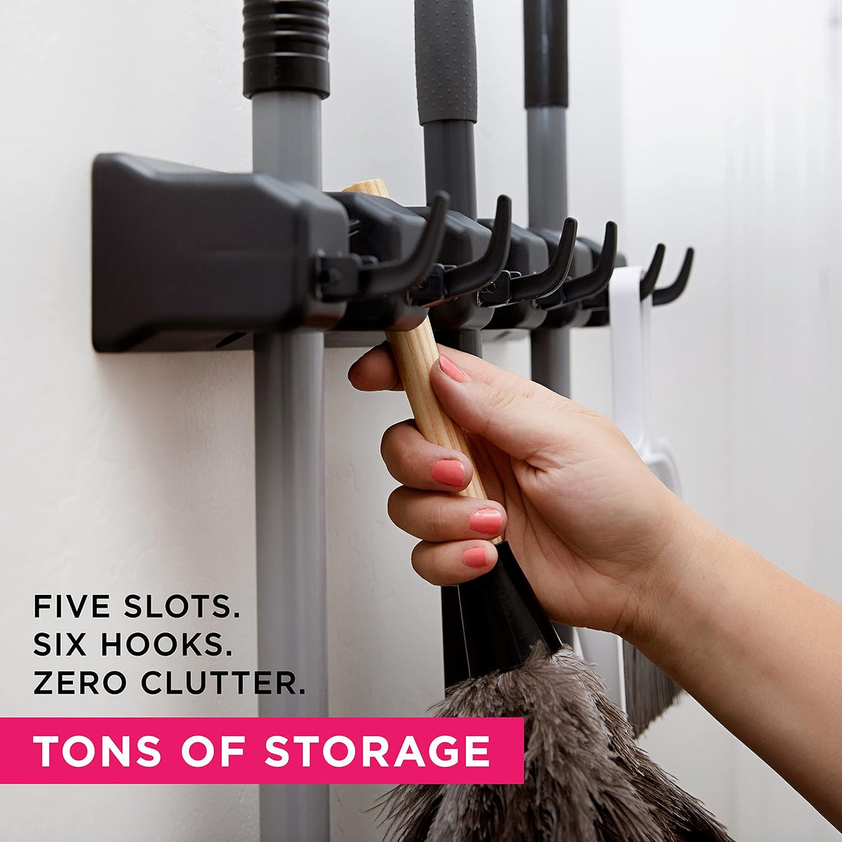 EXTRA GRIP Mop & Broom Holder Wall Mount - Wall Hanging Garden Tool & Utility Closet Organizer, Mop & Broom Hook, Broom