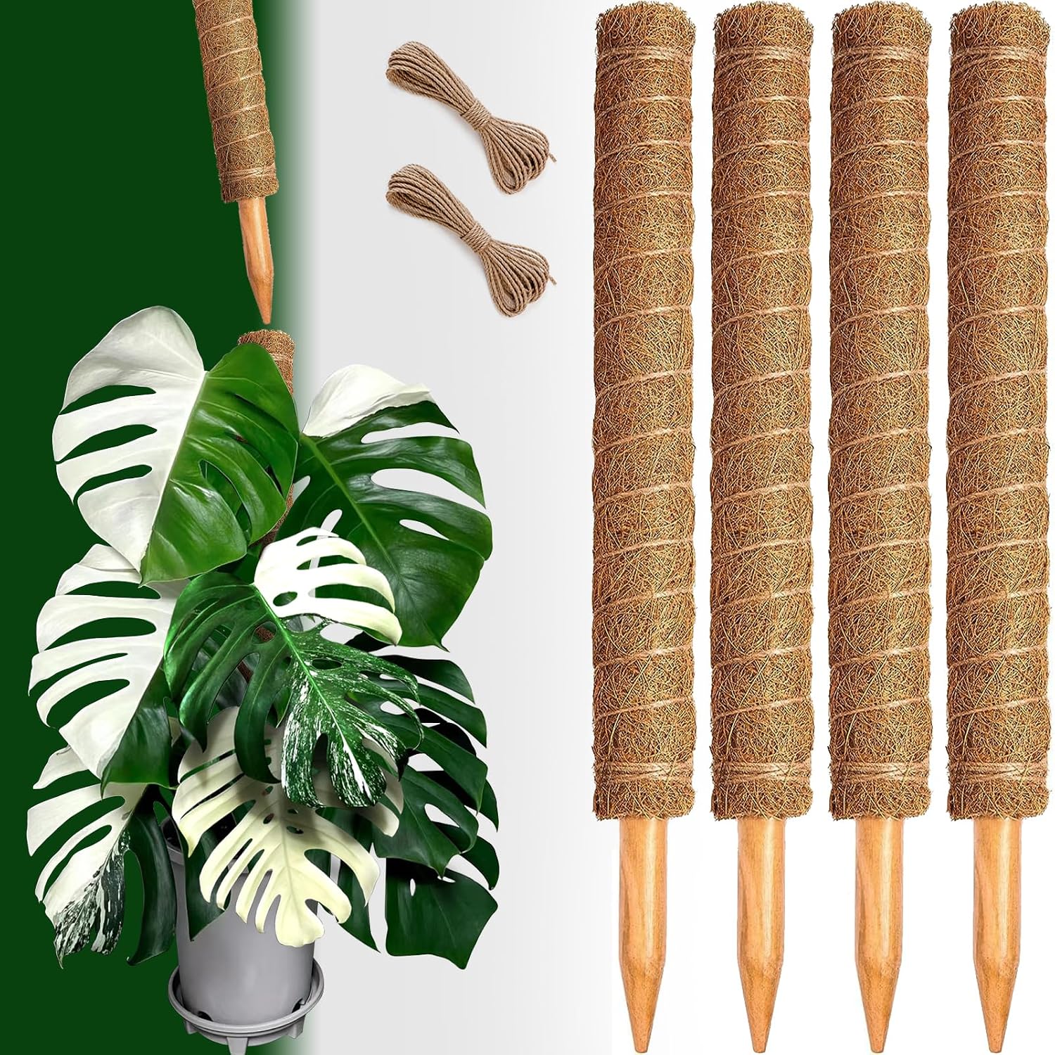 4 Pack 22 Inch Moss Poles, Stackable Moss Pole for Plants Monstera, 70 Inch Tall Moss Poles for Climbing Plants Indoor