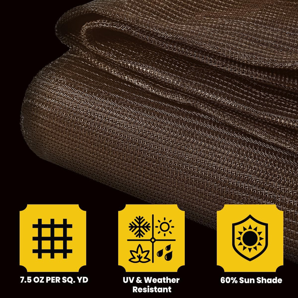 Core Tarps 60% Brown Shade Cloth with Grommets - 20 X 20 FT Heavy Duty Mesh Tarp - Sun Shade Cloth for Garden