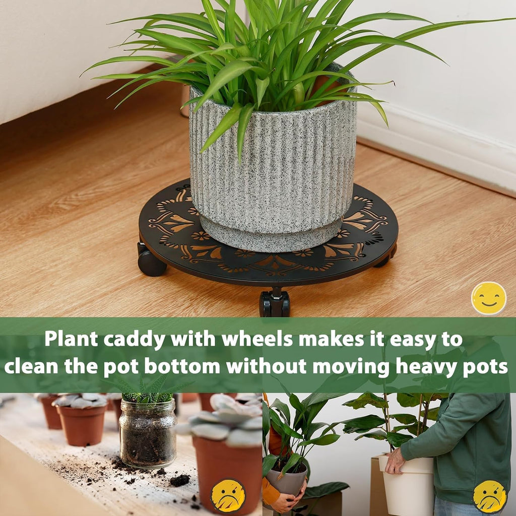 4 Pack Rolling Plant Caddy with Wheels 14 Inch, Plant Rollers with Wheels Metal Plant Caddy with Wheels Heavy Duty