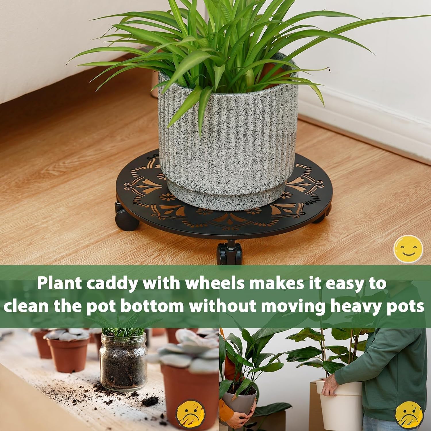 4 Pack Rolling Plant Caddy with Wheels 14 Inch, Plant Rollers with Wheels Metal Plant Caddy with Wheels Heavy Duty