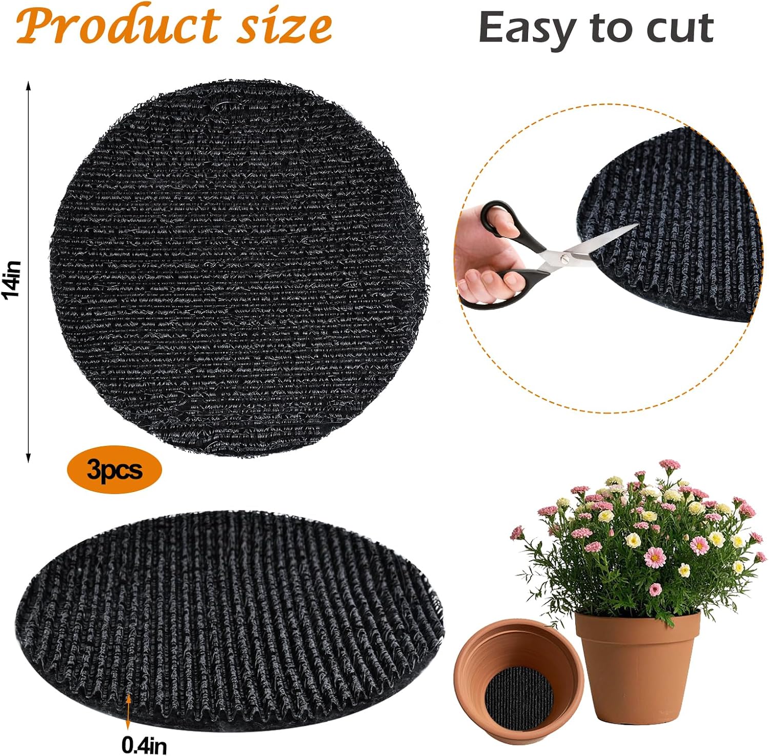 3Pcs 14inch Round Pot Mesh Drainage Discs Double Layer Plant Pot Hole Insert Pads Cutable Bonsai Pot Bottom Grid Mat