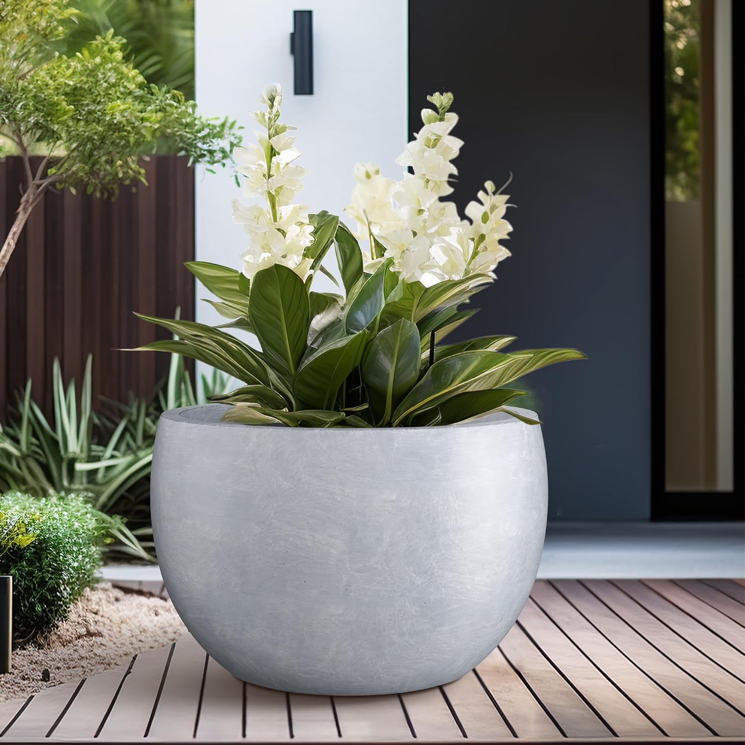 Kante Blue Gray Concrete Planter 20" Dia All-Weather Round Large Pot | Handcrafted Cement Bowl, Anti-Frost & UV