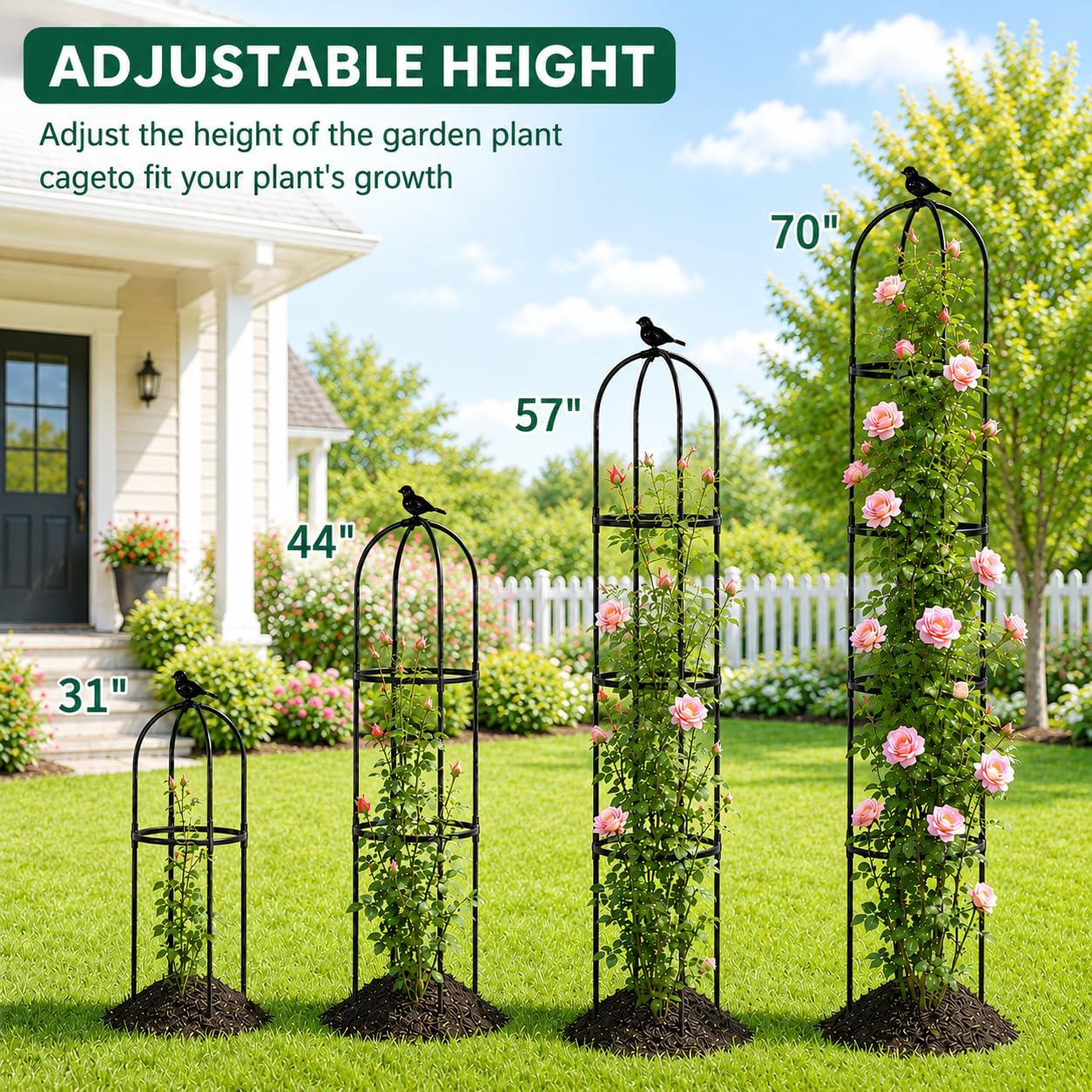 OTOSUNNY 2 Pack 6 ft Garden Obelisk Trellis for Climbing Plants Outdoor | 6 ft Tall Metal Garden Trellis for Roses