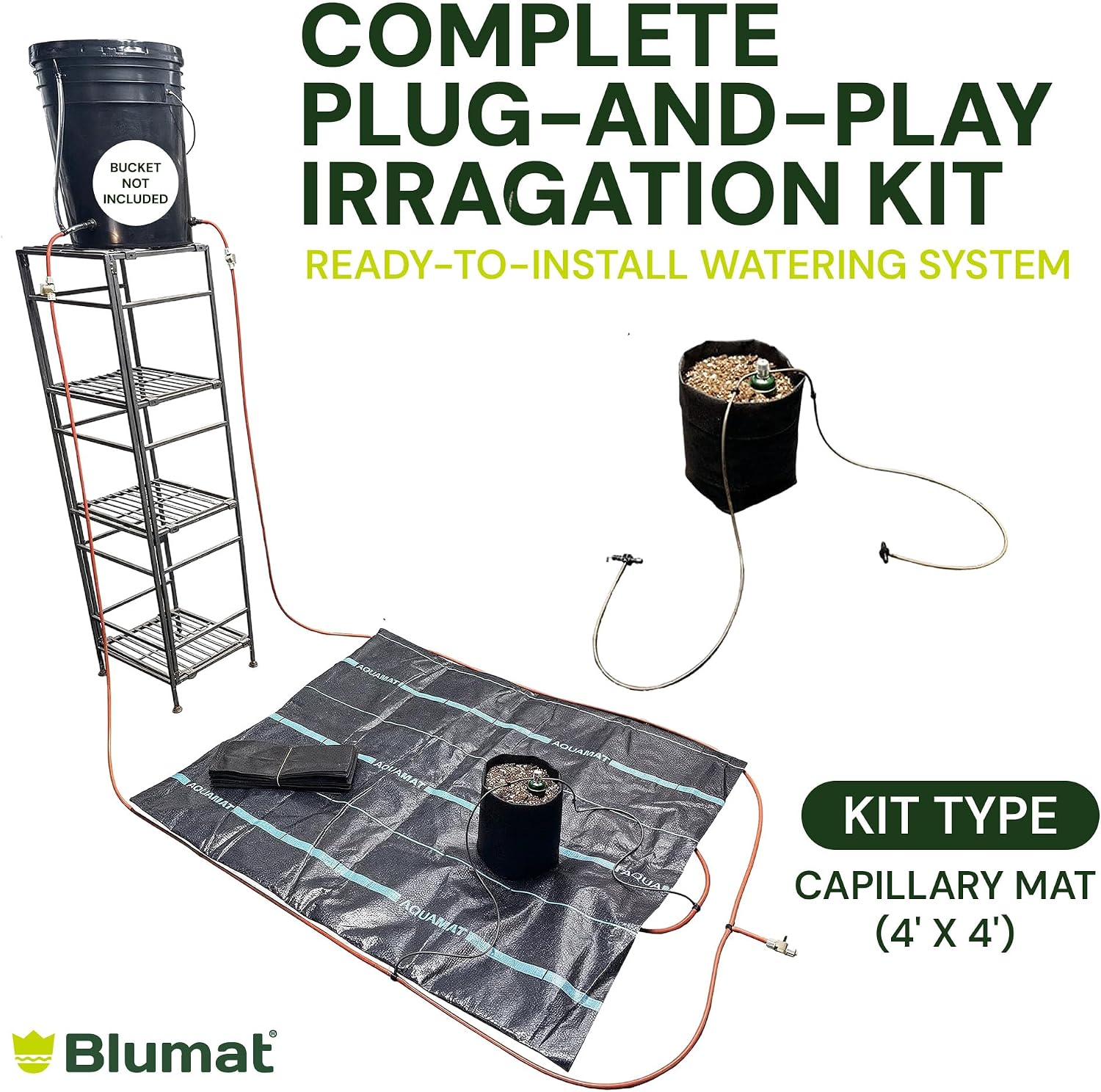 Grow Tent Irrigation Preset Blumat Kit for 4' x 4' Capillary Mat (Bucket not Included)