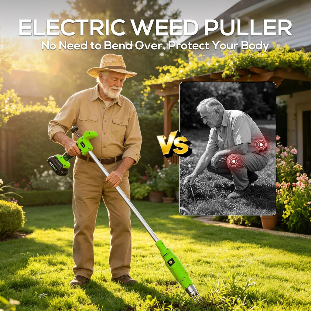 LITEKON Electric Cordless Weed Puller Tool, 20V Battery Powered Stand Up Weeder with 2.0Ah Battery & Fast Charger