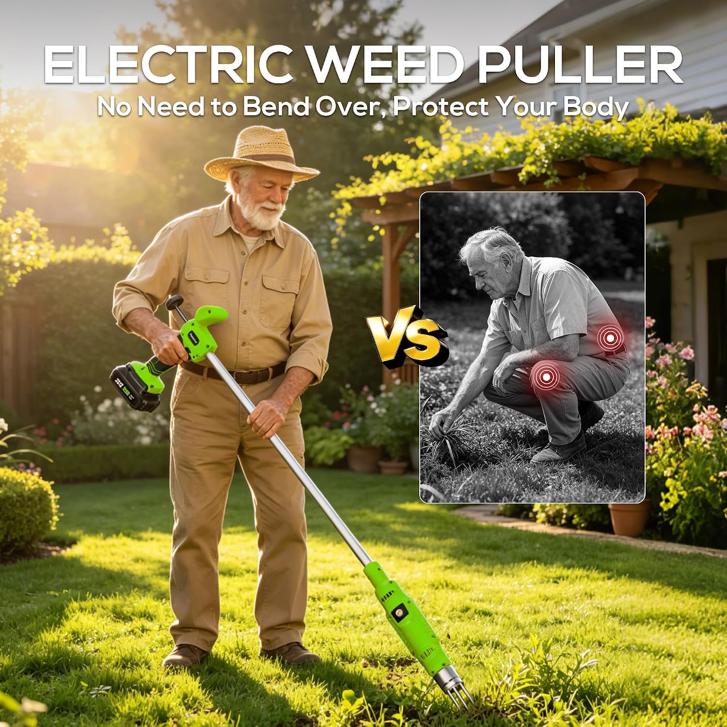 LITEKON Electric Cordless Weed Puller Tool, 20V Battery Powered Stand Up Weeder with 2.0Ah Battery & Fast Charger