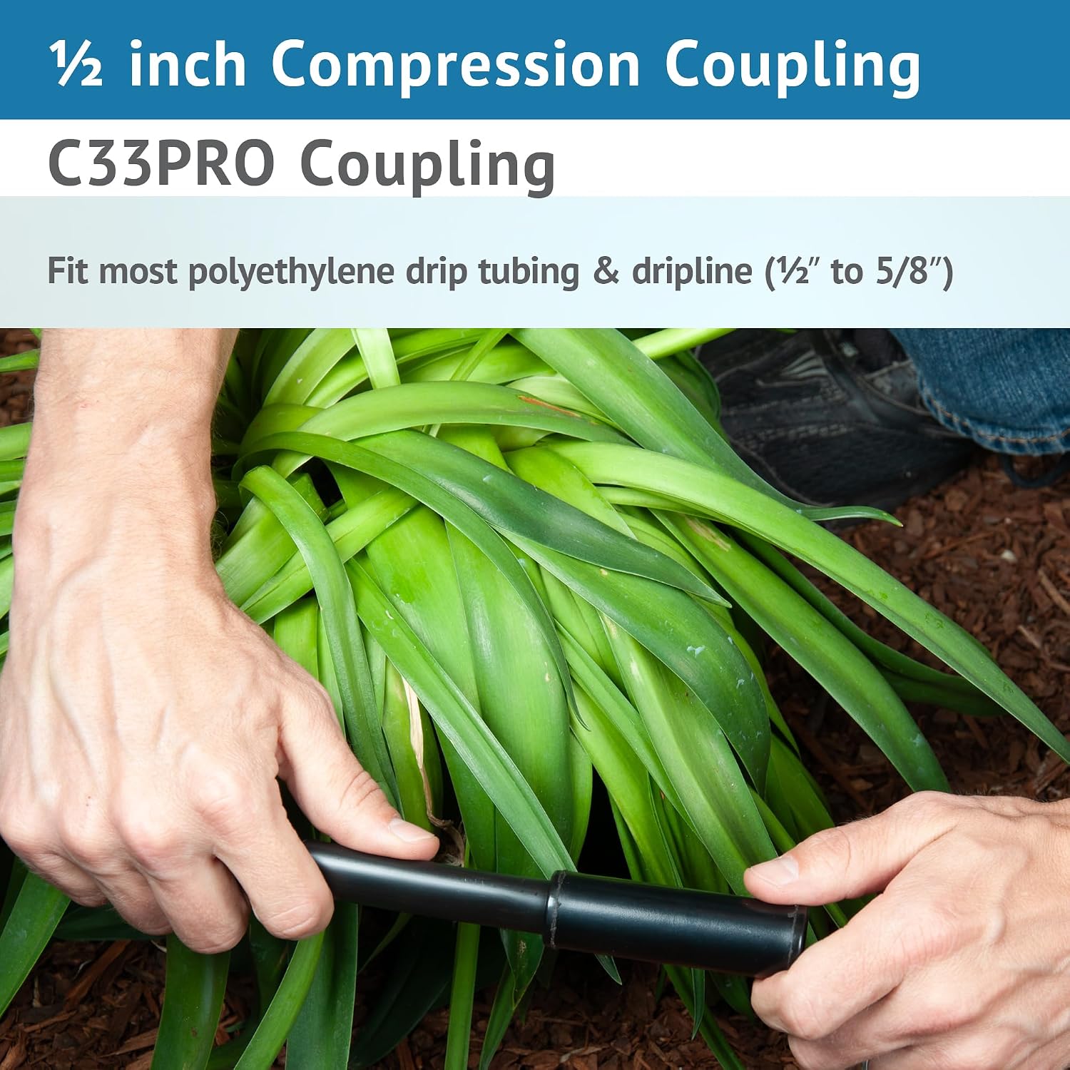 25-Pack | ½" Compression Coupling | Fits .690 OD, .700 OD & .704 OD Poly Drip Irrigation Tubing | Watertight Connection