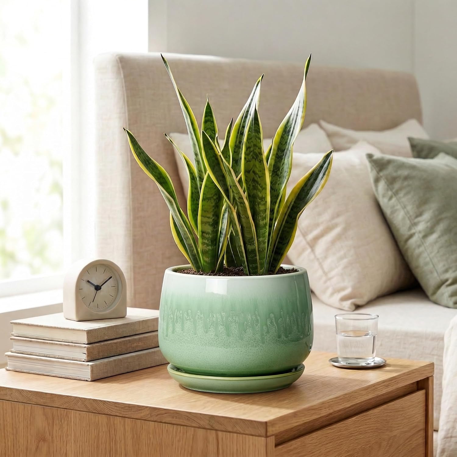 Ceramic Pots for Plants - 7 Inch Planters for Indoor Plants, Round Ceramic Plant Pot with Drainage Hole and Saucer