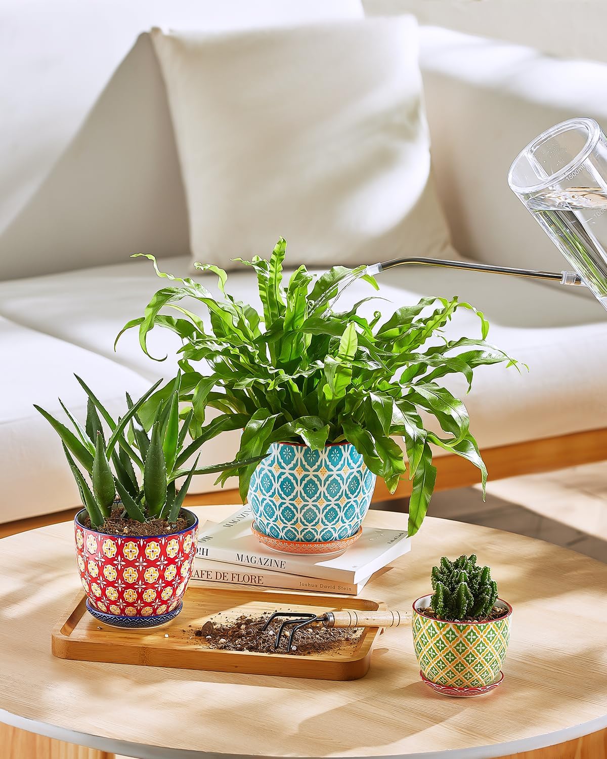 Metahom Ceramic Plant Pots, 4.9 Inch Flower Pots with Drainage Hole & Saucer, Colorful Planter Pots for Houseplants