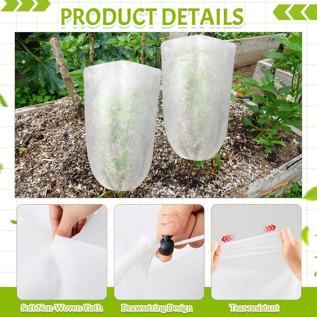 4 Pcs 5 x 3.3 ft Garden Plant Shade Cover with Drawstring, Non-Woven Sun Protection Cloth for Tomatoes, Peppers