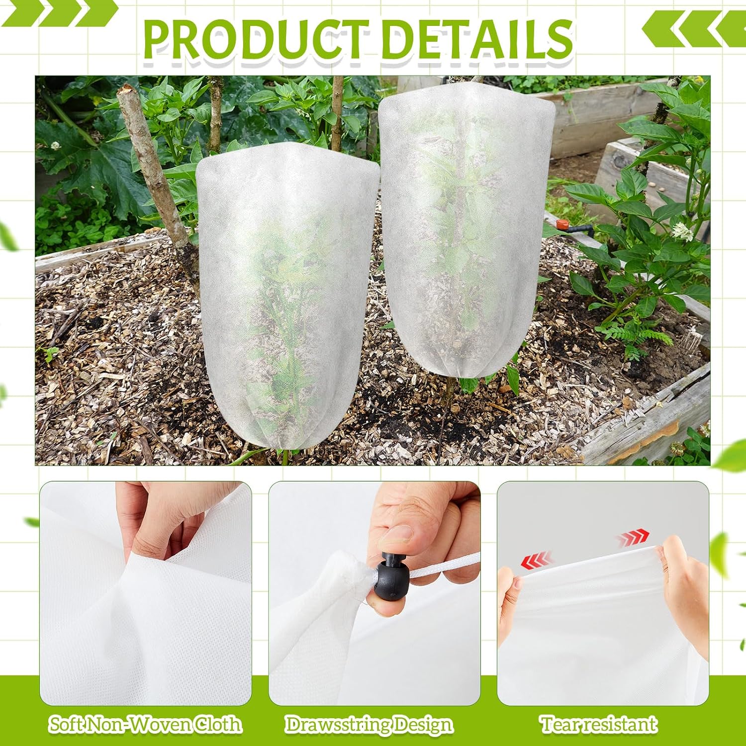 4 Pcs 5 x 3.3 ft Garden Plant Shade Cover with Drawstring, Non-Woven Sun Protection Cloth for Tomatoes, Peppers