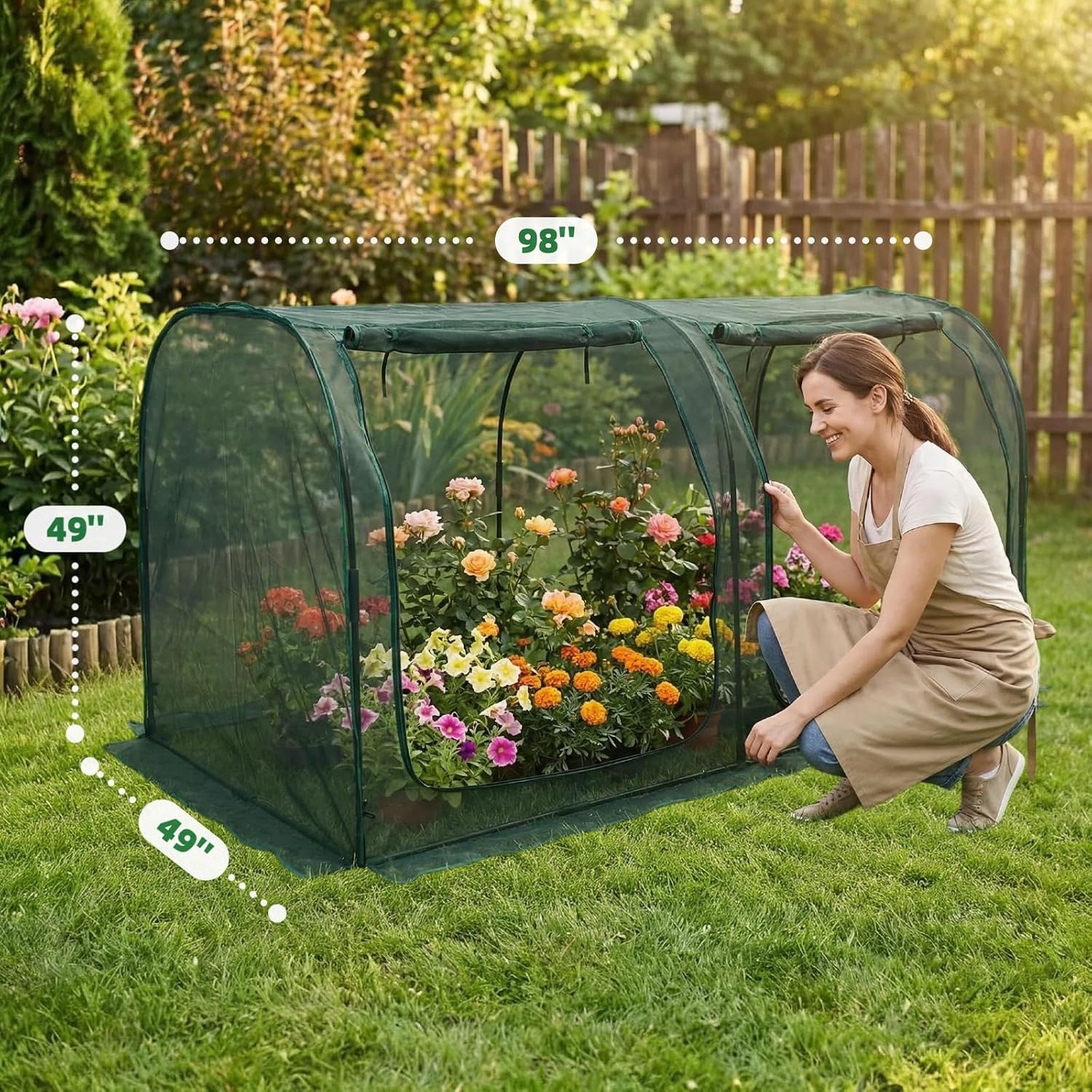 Crop Cage for Garden,98"x49"x49" Tunnel Plant Netting Cover with Zipper,Garden Bed Cover for Protection for Vegetables
