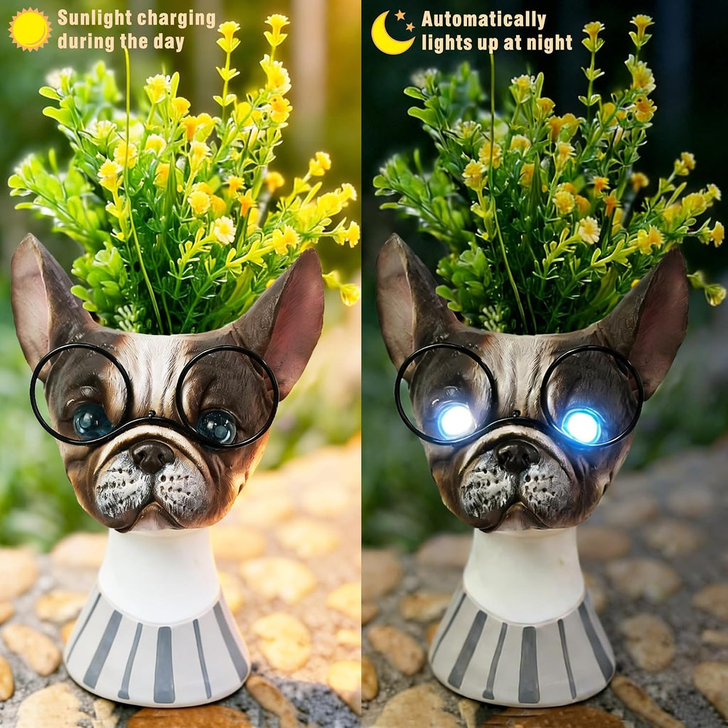 Made Funny Face Dog Flower Pots with Glasses - Standing Resin Planter Pot | YOUERDA; for Succulent & Trailing Plants