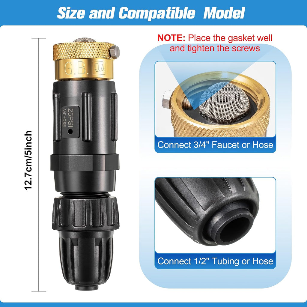 2 PC 25PSI Drip Irrigation Faucet Adapter Kit 1/2" Tubing to 3/4" Faucet | Drip Irrigation Filter with Water Pressure