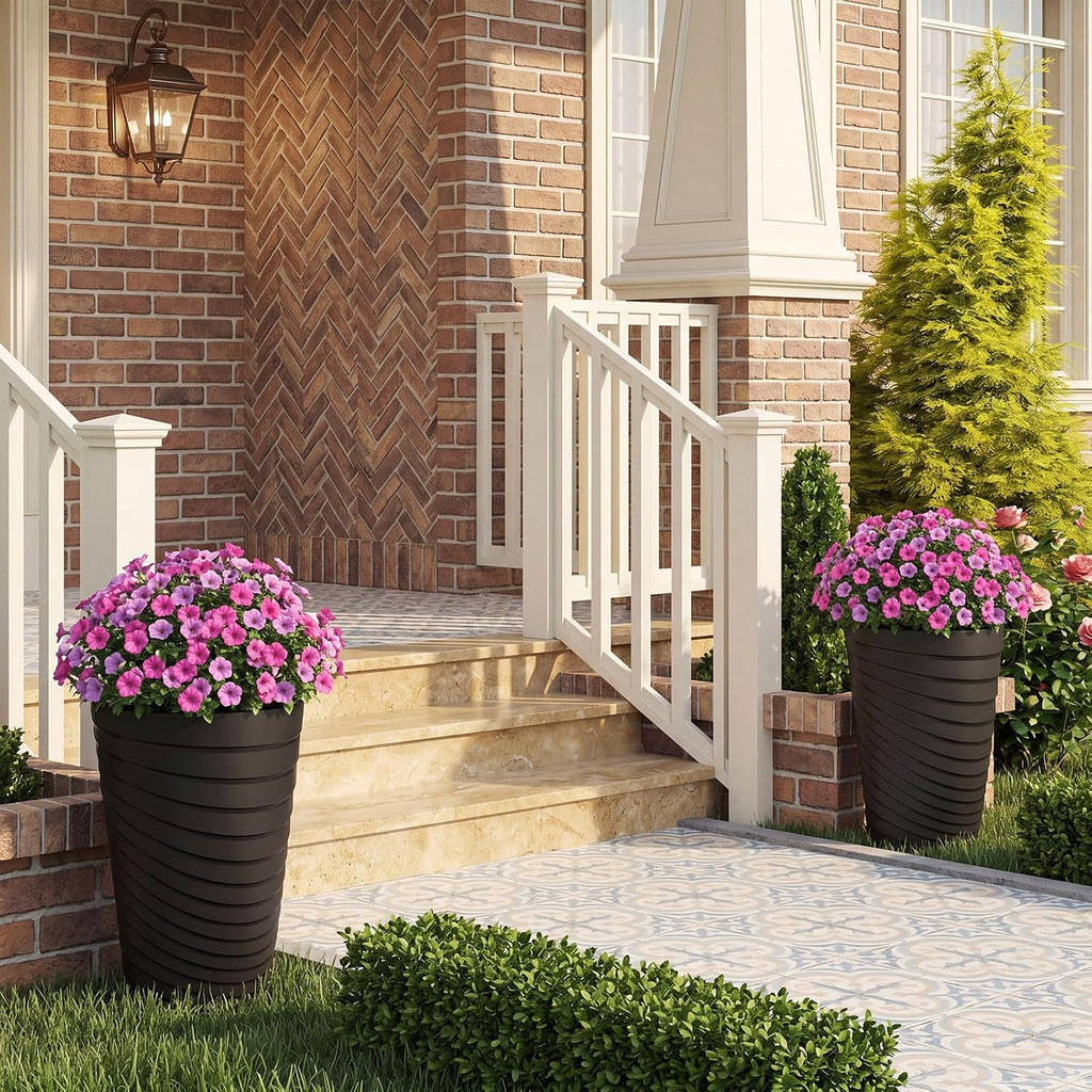 GIANTEX 18" Tall Flower Pot Set 2, Modern Decorative Planter Pots, Black | Insert Bucket, Handle, Drainage Holes, Round