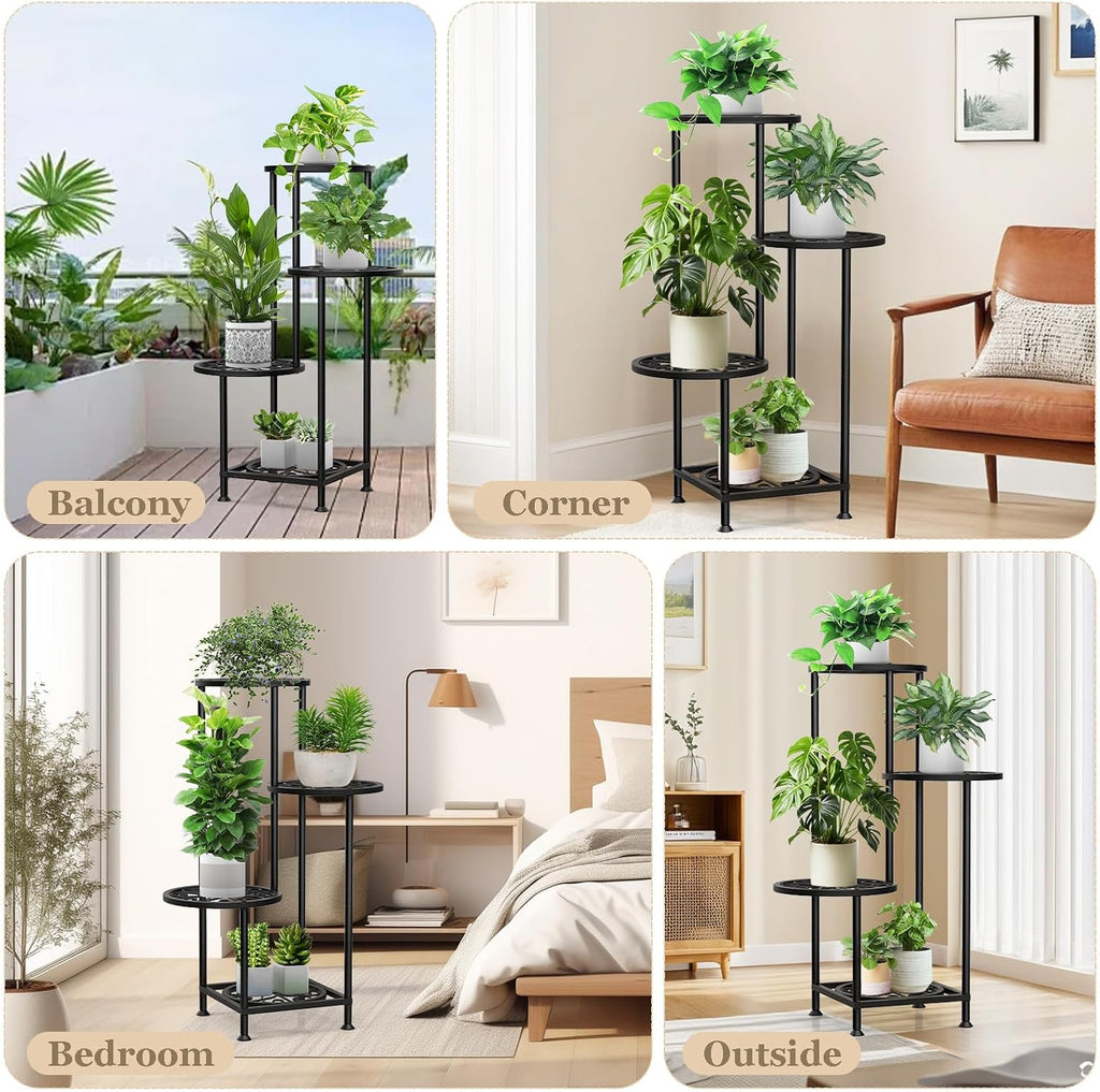 4 Tier Plant Stand Indoor Outdoor, Tall Metal Corner Flower Shelf Holder for Multiple Plants, Space-Saving Rustproof