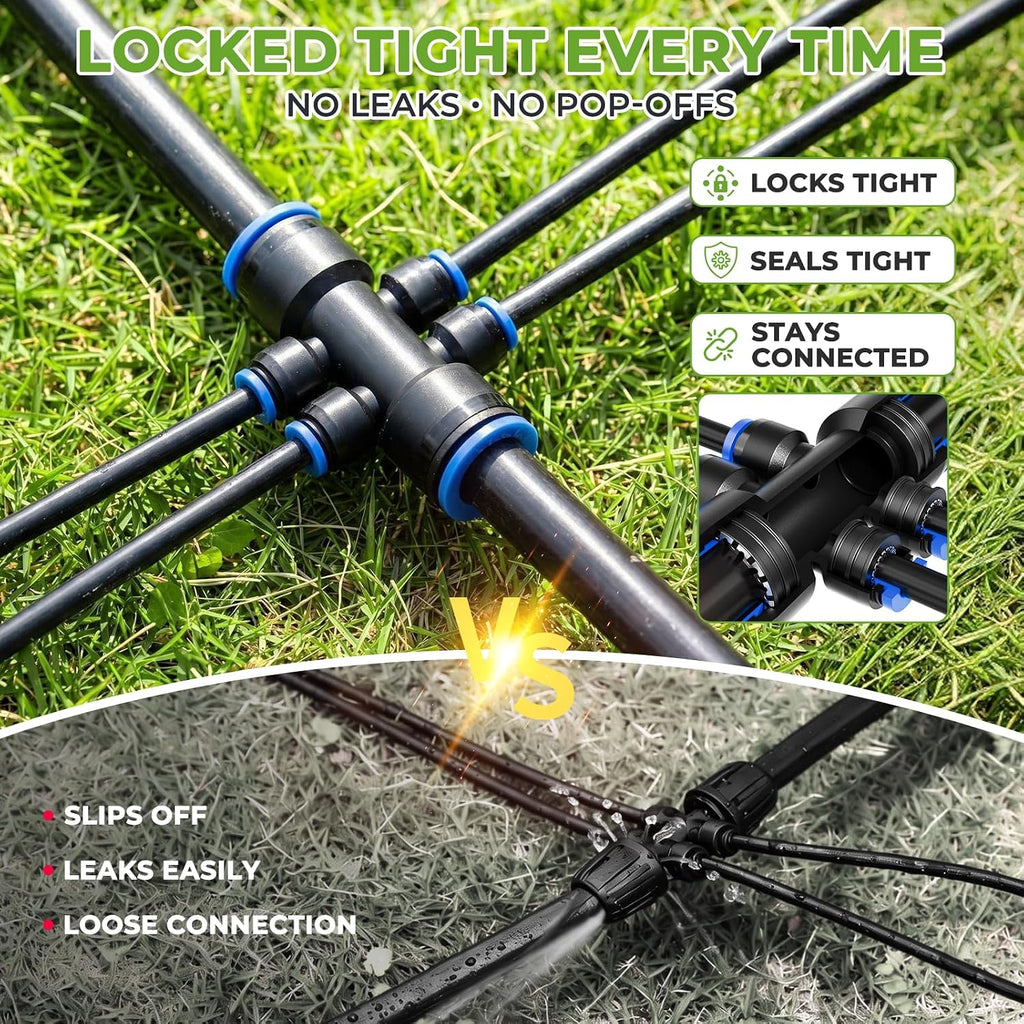 HIRALIY 200FT Drip Irrigation Kit for Garden Watering | Quick-connect system with 33FT main hose, 167FT tubing and