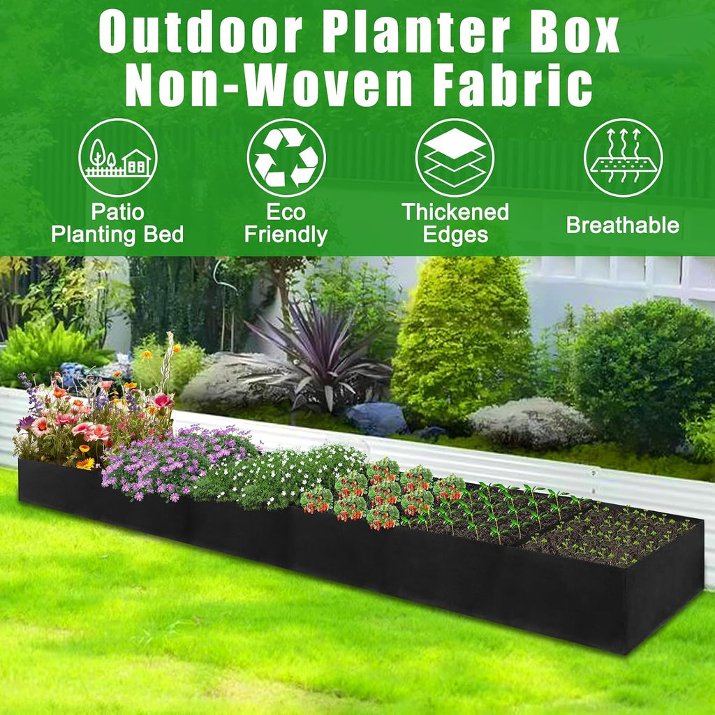 VZZNN 2Pack 12x2x1ft Fabric Raised Garden Bed - 6 Grids Plant Grow Bags, Outdoor Planter Box Non-Woven Fabric Patio