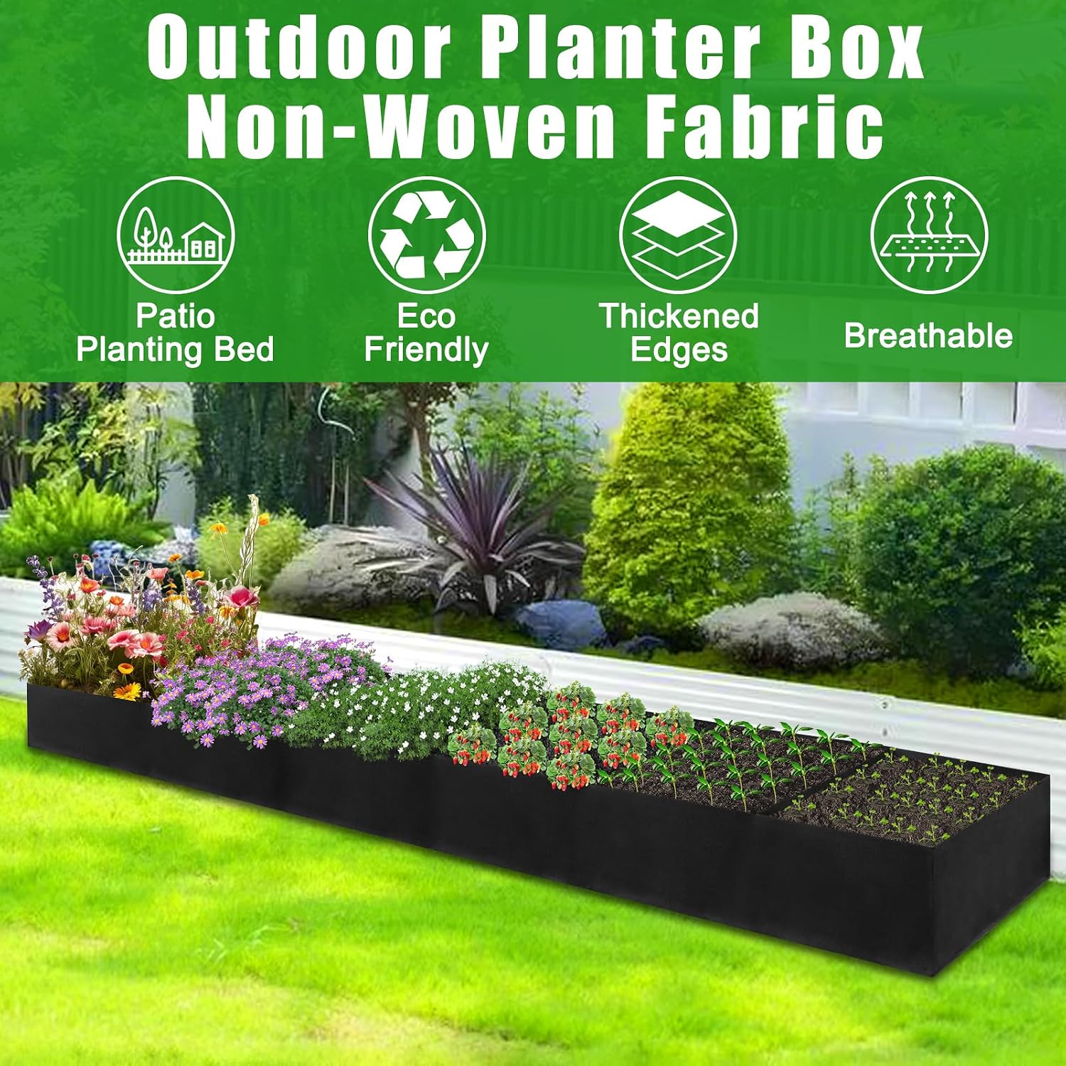 VZZNN 2Pack 12x2x1ft Fabric Raised Garden Bed - 6 Grids Plant Grow Bags, Outdoor Planter Box Non-Woven Fabric Patio