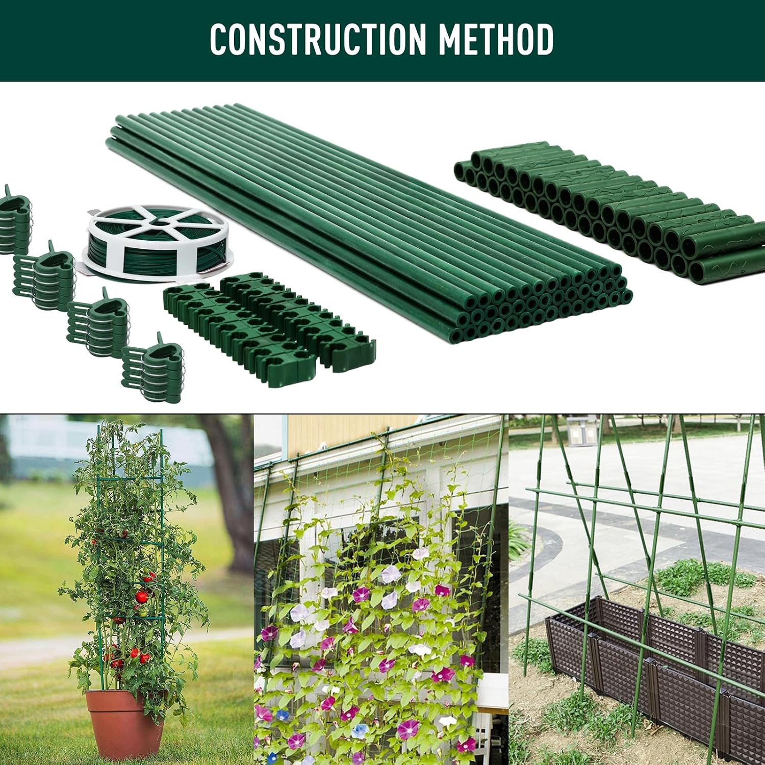 MAXPACE 125pcs Garden Stakes Kit: Includes 40 Sets of Fiberglass Plant Sticks Supports & Accessories for DIY 4ft, 5ft
