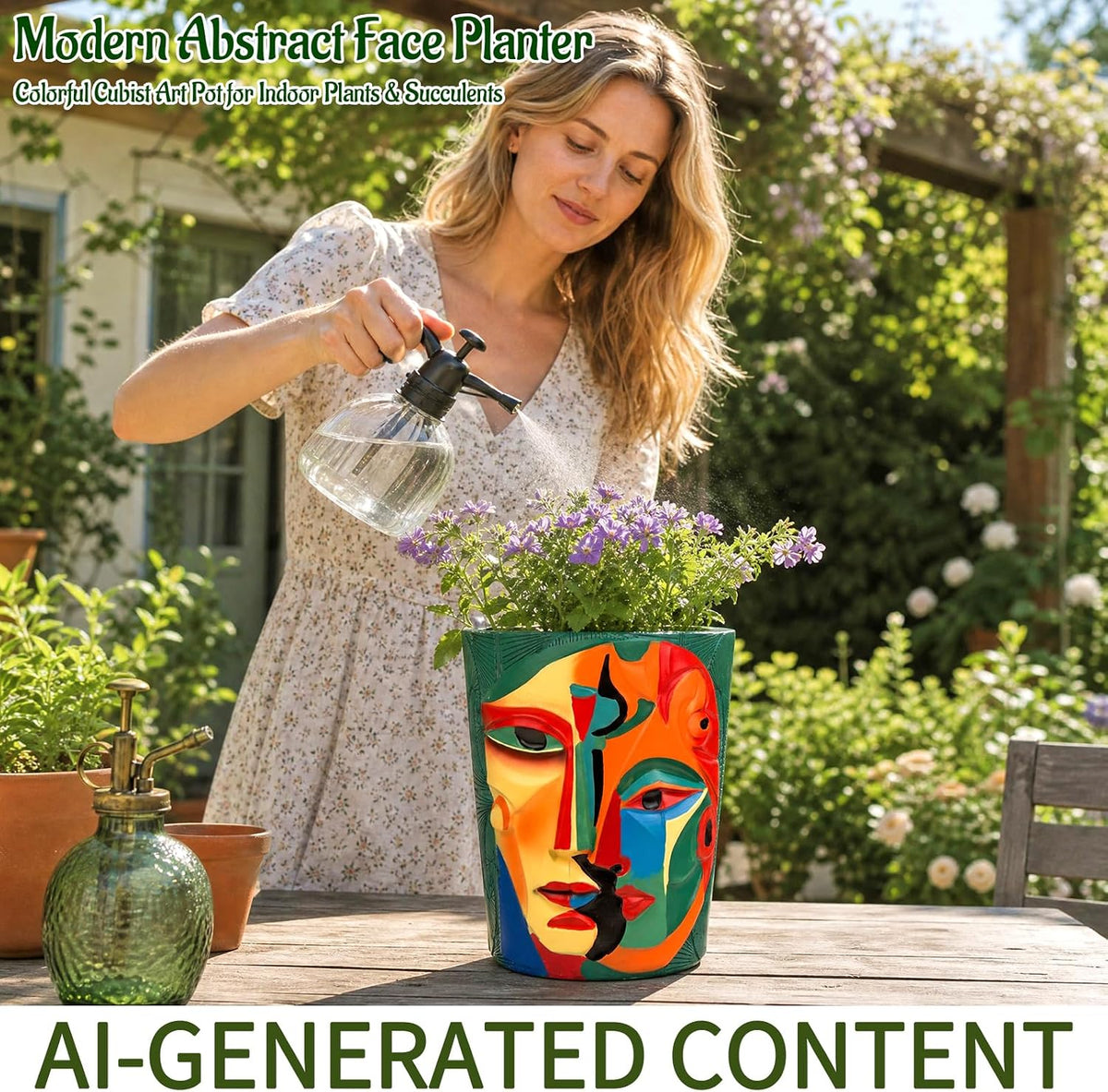 Mrlikale Abstract Face Planter Pots with Drainage Hole for Indoor Plants | 6.6 Inch Hand-Painted Funny Face Flower Pot
