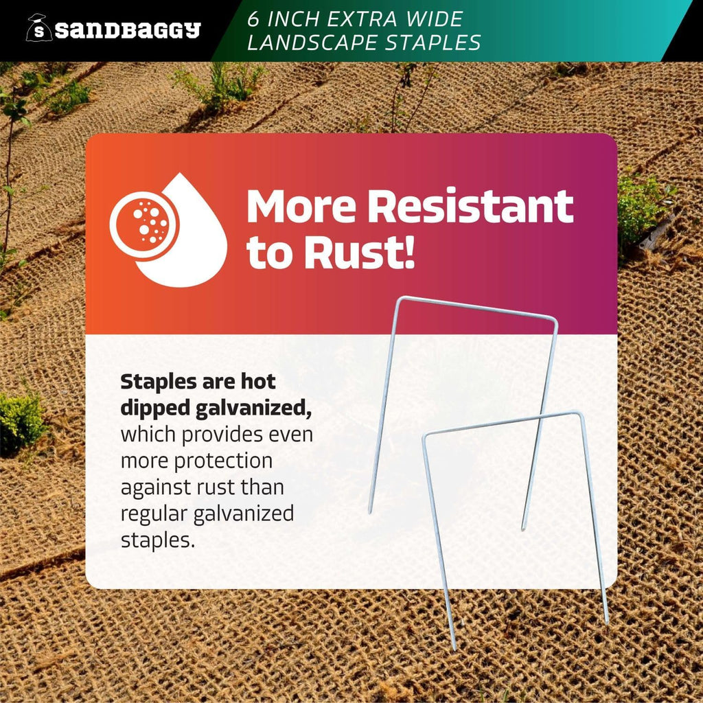 Sandbaggy 6" Wide Landscape Staples - Extra Heavy Duty: 7 Gauge Galvanized Steel - Hold Down Pipes, Landscape Fabric