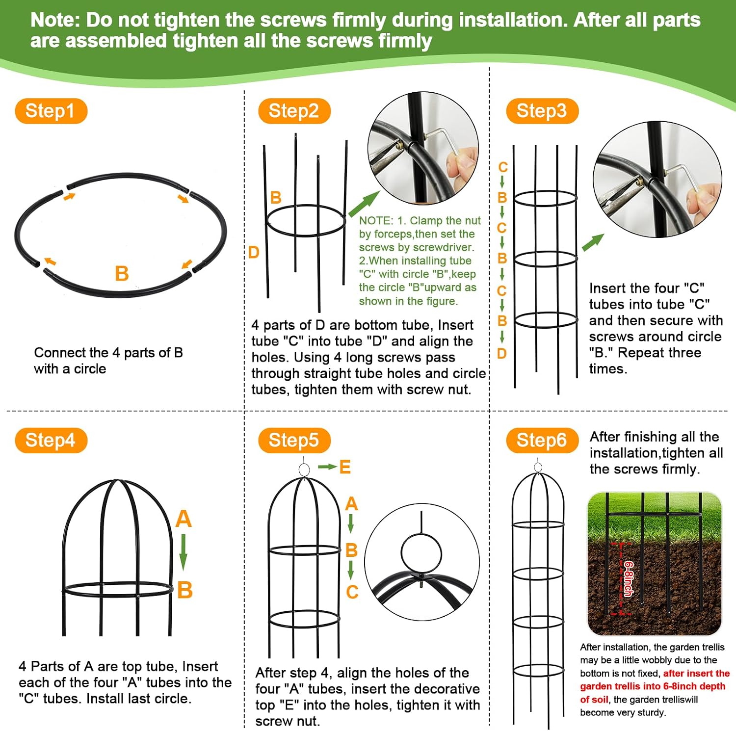 100% Metal 2 Pack Obelisk Garden Trellis 6.6 Ft Plant Support for Climbing | Flowers Stands,Rose Bush Round Trellis for
