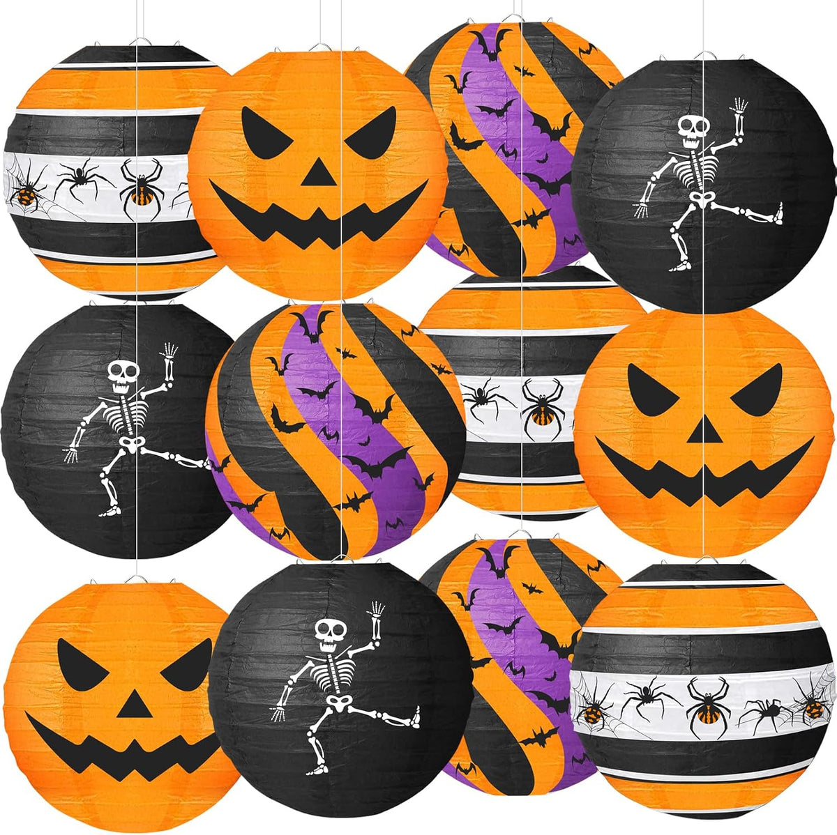 Halloween Paper Lanterns, 12 Pack, 8 Inch Hanging Party Decor, 4 Designs