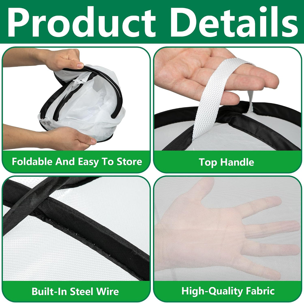 2 Pcs Pop Up Insect Barrier Plant Cover Tent, 22 x 22 x 22 Inch Foldable Garden Plant Protectors Mesh Enclosure, Garden