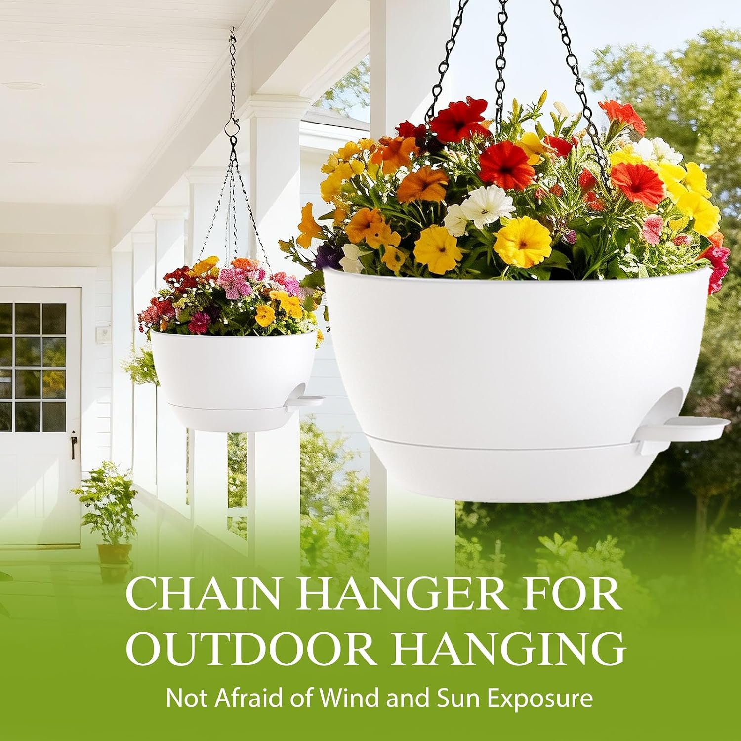 12 Inch Hanging Baskets 2 PC with Chains, Self-Watering Hanging Planters for Indoor Outdoor Plants, Plastic Hanging