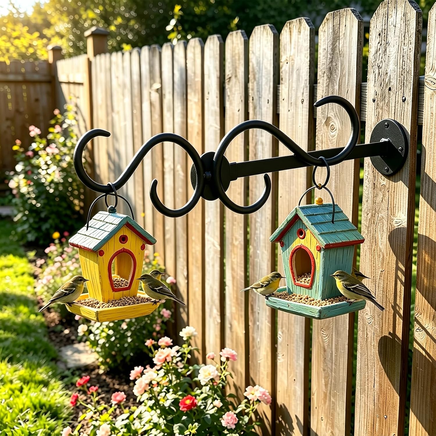 Wall Mount Double Shepherds Hook for Outdoor Bird Feeder & Planter, Heavy Duty Bracket with 12" Standoff, Rustproof