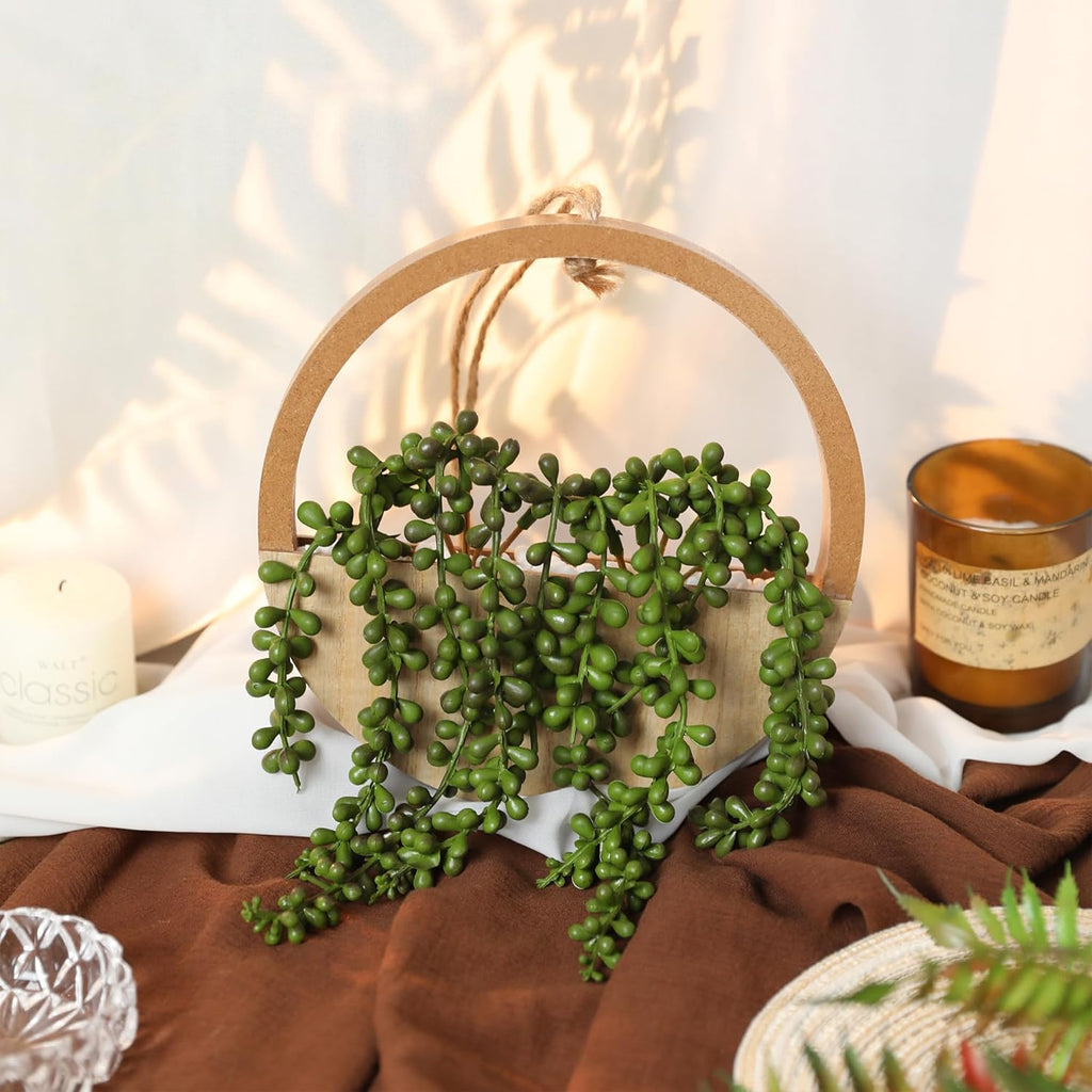 2pcs Artificial Succulents Hanging Plants 12.2'' Fake String of Pearls in Pot with 8.3'' Lanyard for Indoor Outdoor