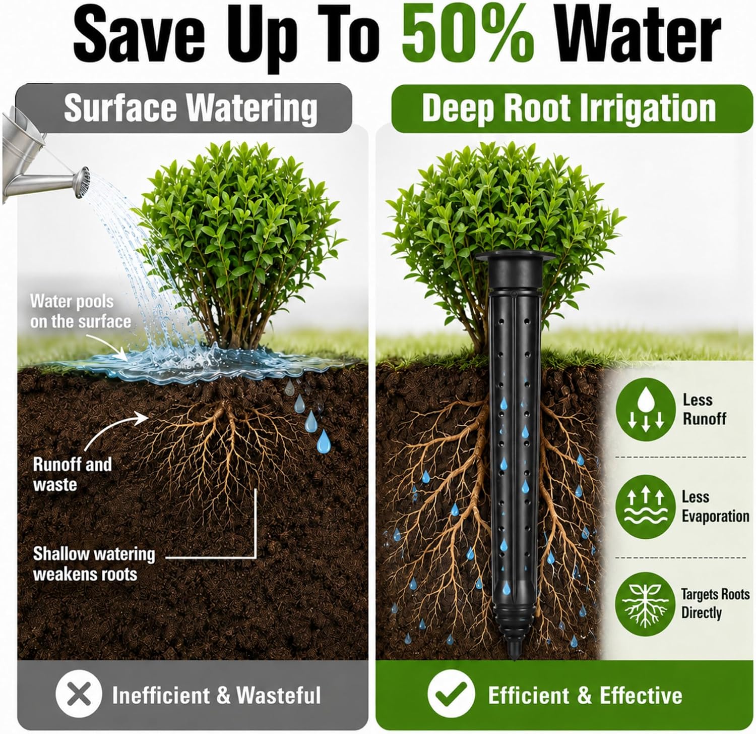 12 Pack Tree Watering Stake Large UV Protected ABS Plastic Deep Root Irrigation Spike for Garden Shrubs Bushes Shrubs