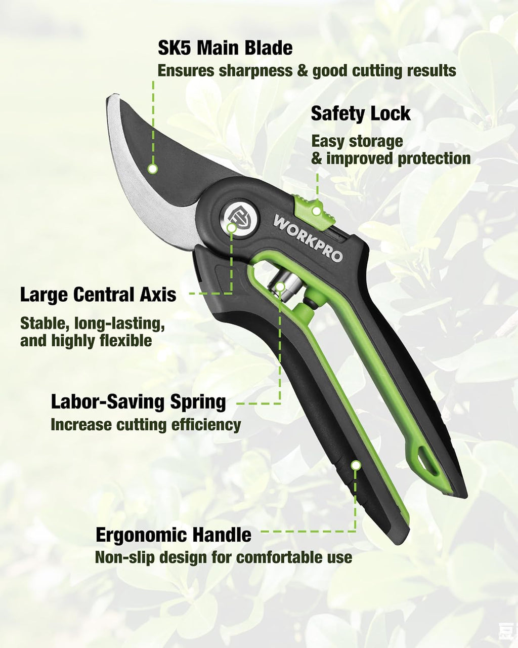 WORKPRO 3-Piece Garden Shears Set, Heavy-Duty Gardening Clippers | Includes 20” Hedge Shear, 24” Anvil Lopper & 8”