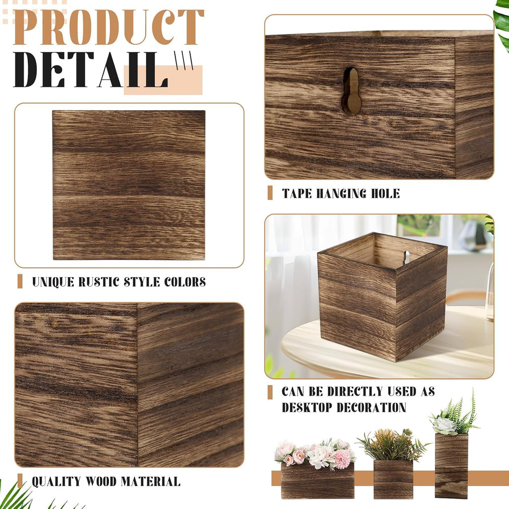 6 Pack Rustic Wood Wall Planters Hanging Wall Planters Pocket Vases Hanging Decor Vase for Plants Dried Flowers Faux
