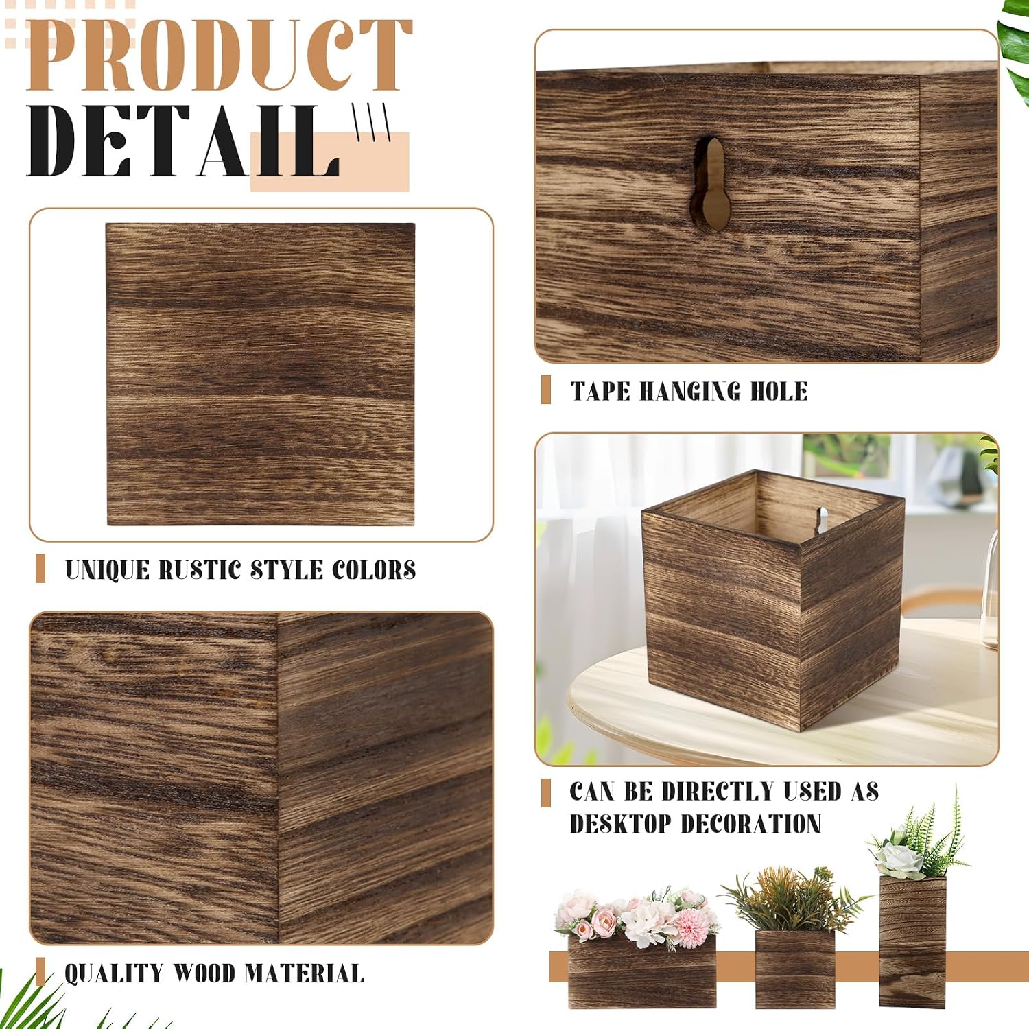6 Pack Rustic Wood Wall Planters Hanging Wall Planters Pocket Vases Hanging Decor Vase for Plants Dried Flowers Faux