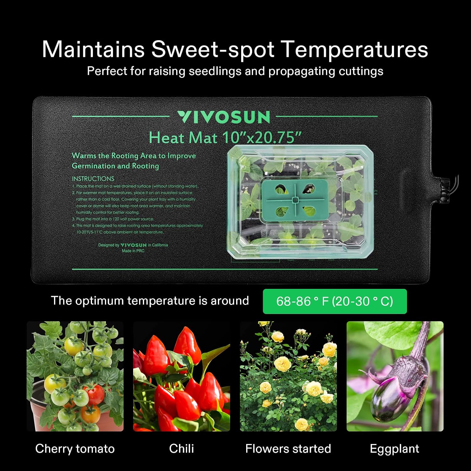 VIVOSUN 2 Pack Durable Waterproof Seedling Heat Mat 10" x 20.75" | UL & MET-Certified Warm Hydroponic Heating Pad for