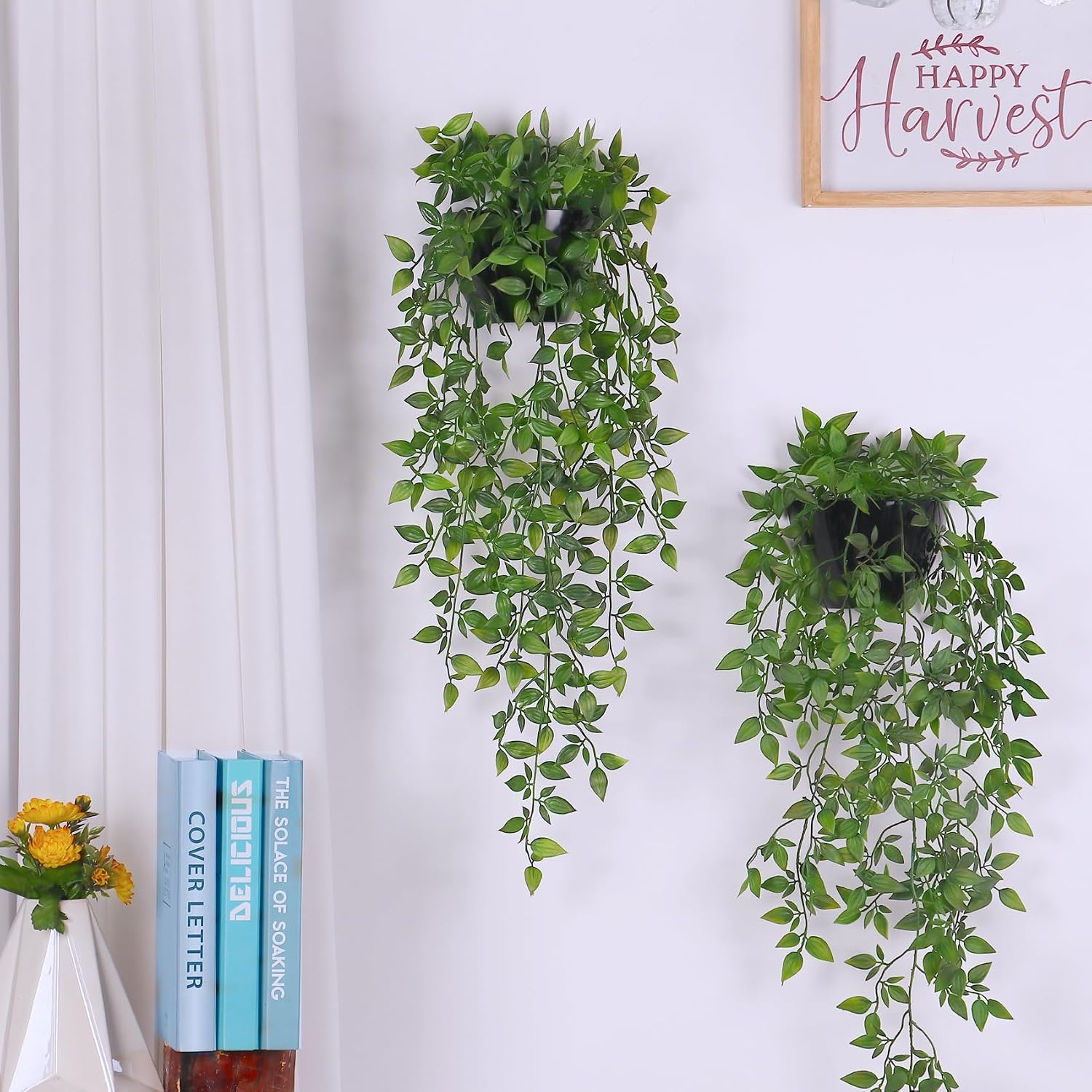 Artificial Hanging Plants,2 Pack Fake Wall Plants,Faux Mandala Vines Potted Plant,Plastic Greenery with Wall Planter