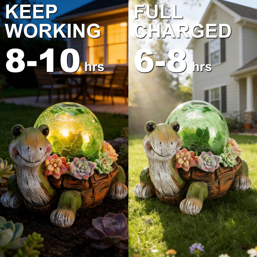 Solar Turtle Garden Statue Lights for Outdoor Decor with Succulent and LED Lighting - Lawn Decoration Resin Tortoise