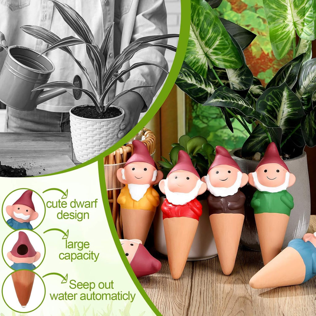Teenyyou 7 Pcs Terracotta Watering Spikes, Gnome Plant Self-Watering Globes | Planters Insert Devices, Slow Release