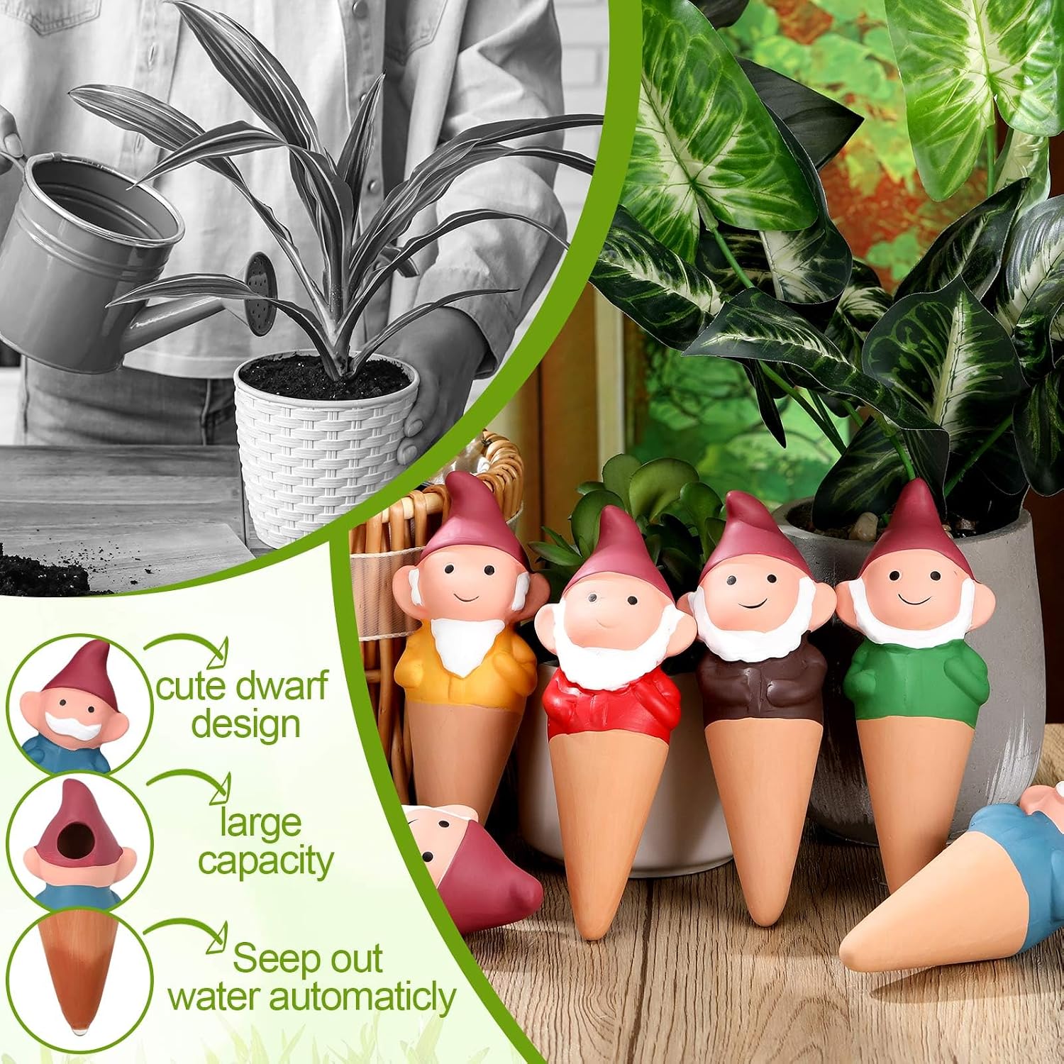 Teenyyou 7 Pcs Terracotta Watering Spikes, Gnome Plant Self-Watering Globes | Planters Insert Devices, Slow Release