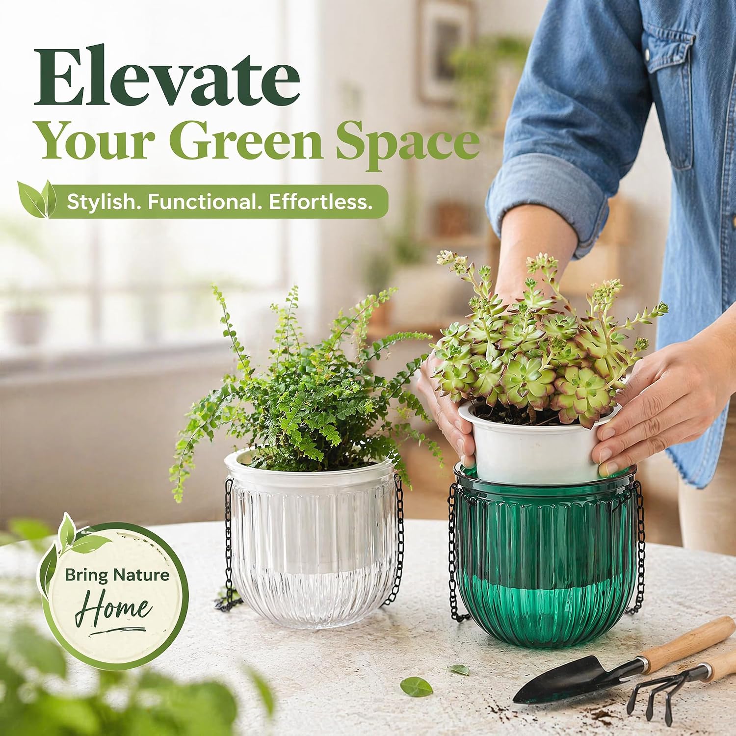Pumtus 3 Pack Hanging Planters for Indoor Plants, 6.5 Inch Self Watering Flower Pot with Drainage Hole, Plastic Hanging