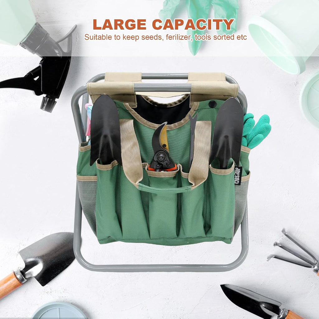 Folding Gardening Stool with Detachable Storage Tote Bag, Gardening Tools Set Organizer for Fishing Outdoor Sports