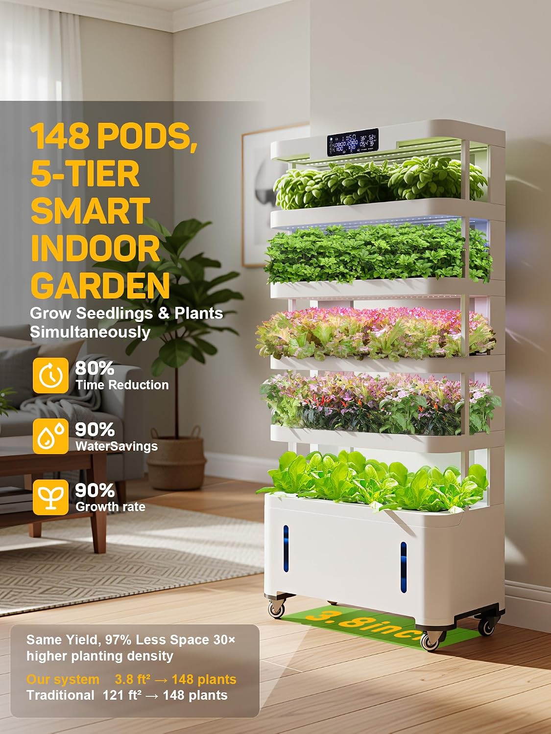 Large Hydroponics Growing System,148 Pod Vertical Indoor Garden Tower | hydroponic tower, Full-Spectrum Grow Lights
