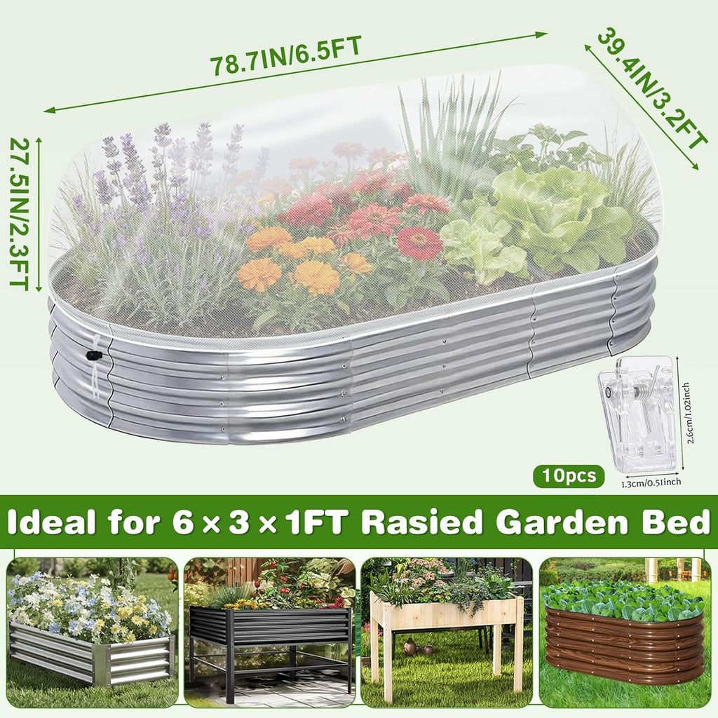 2 Pack Taller Garden Netting for 6x3FT Raised Beds with 10 Secured Clips | Ultra-Fine Mesh Plant Covers with